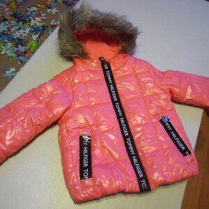 NWT Tommy Hilfiger Puffer Jacket Faux Fur Hoodie Hood Coat Pink 4T Kids Girls 4